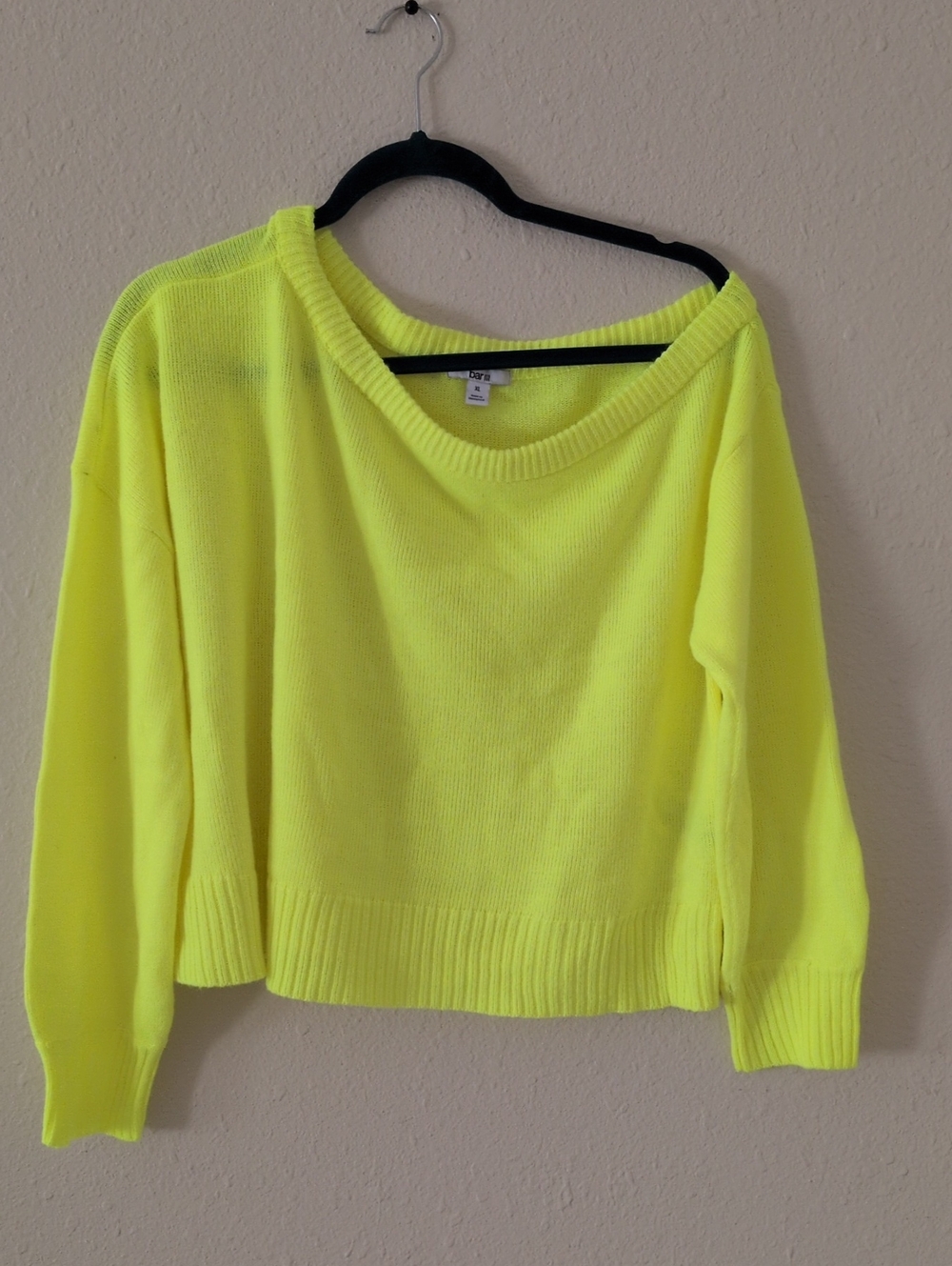 Bar lll Neon Yellow Off The Shoulder Cropped Sweater Size XL